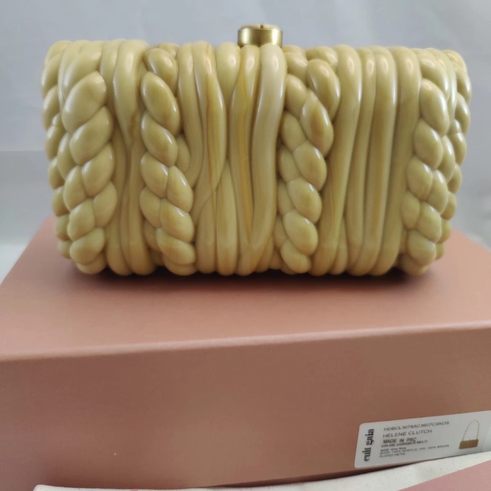 Cult Gaia $398 Helene Cornsilk Acrylic Clutch Shoulder Bag Gold Chain NWT - Picture 10 of 11